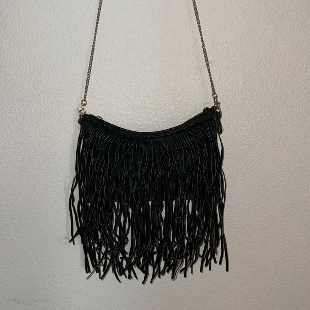 Street Level Black Fringe Crossbody Bag - Picture 2 of 5